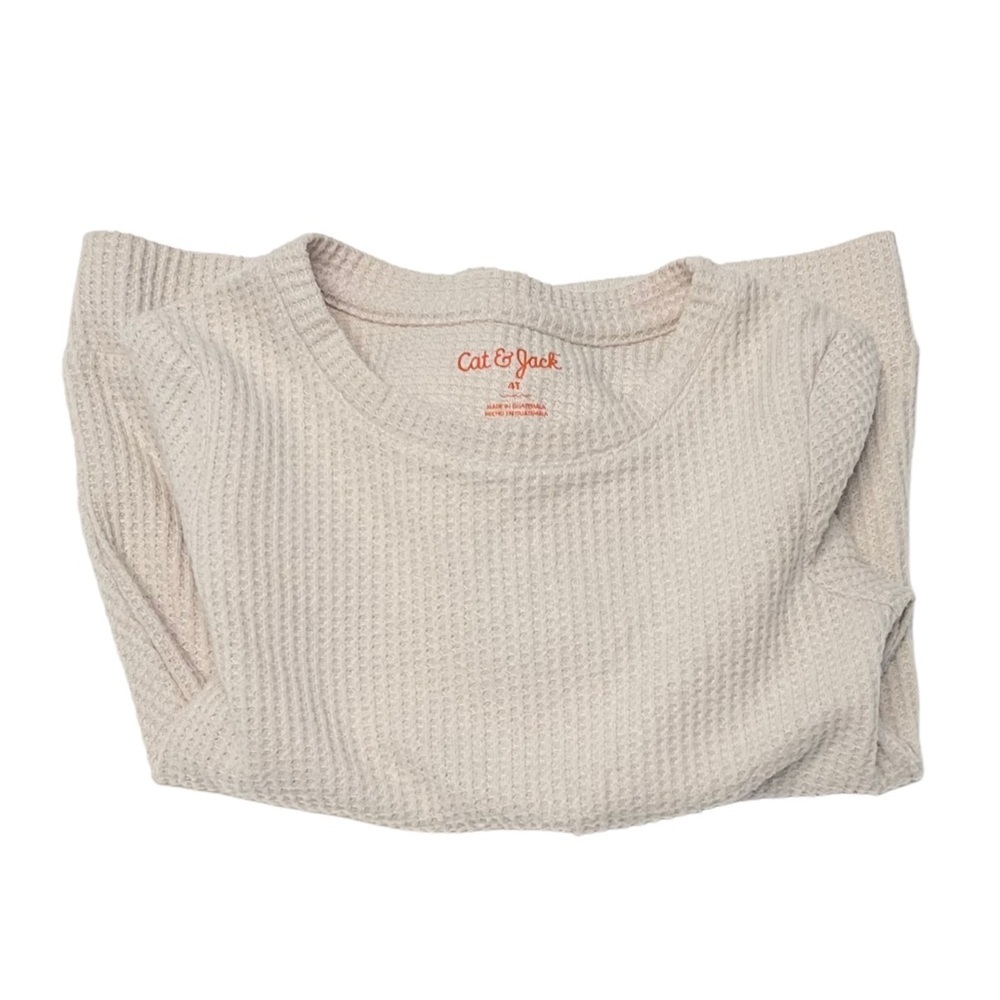 Cat & Jack Girls Oatmeal Waffle-Knit Long Sleeve Tee | Kids 4T - Picture 3 of 4